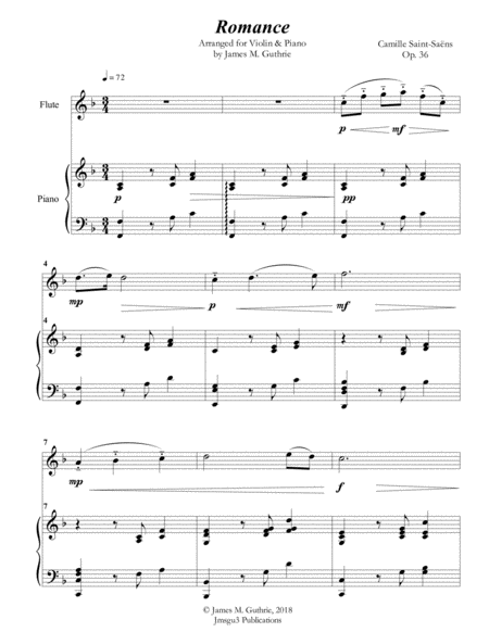 Saint Saens Romance For Flute Piano Sheet Music