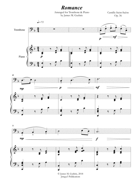 Saint Saens Romance For Trombone Piano Sheet Music