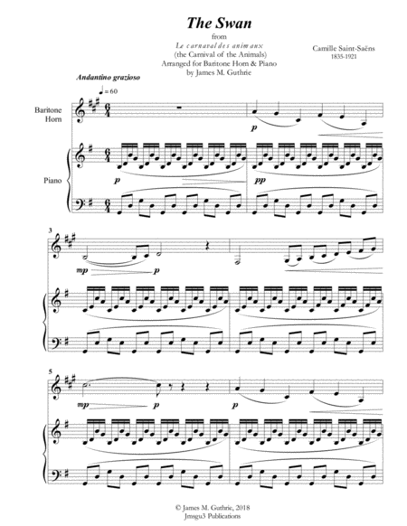 Saint Saens The Swan For Baritone Horn Piano Sheet Music