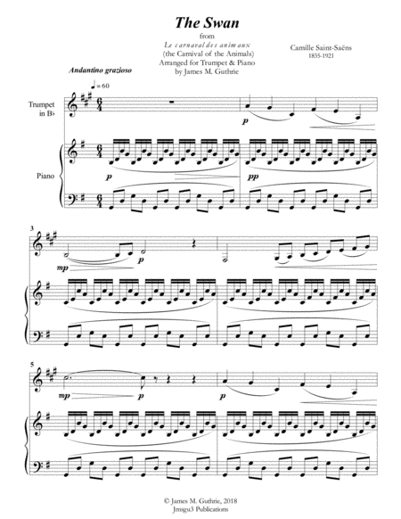 Free Sheet Music Saint Saens The Swan For Trumpet Piano