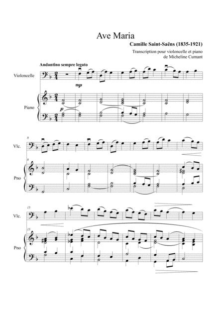 Free Sheet Music Saint Sans Ave Maria Pour Violoncelle Et Piano