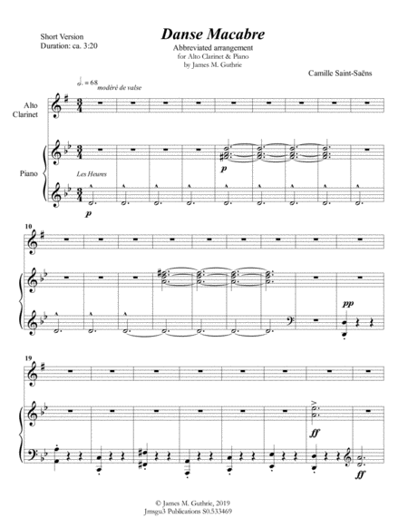 Saint Sans Danse Macabre For Alto Clarinet Piano Short Version Sheet Music