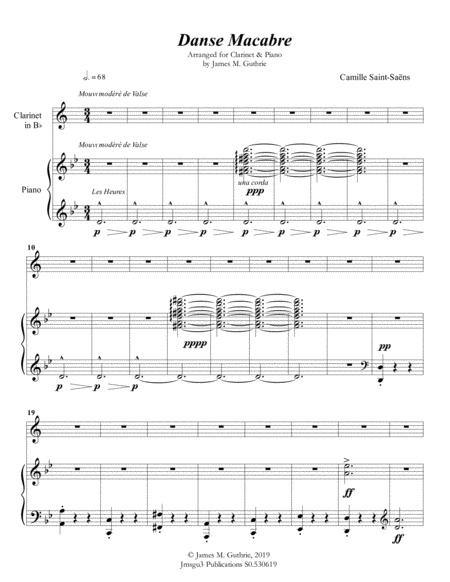 Saint Sans Danse Macabre For Clarinet Piano Sheet Music