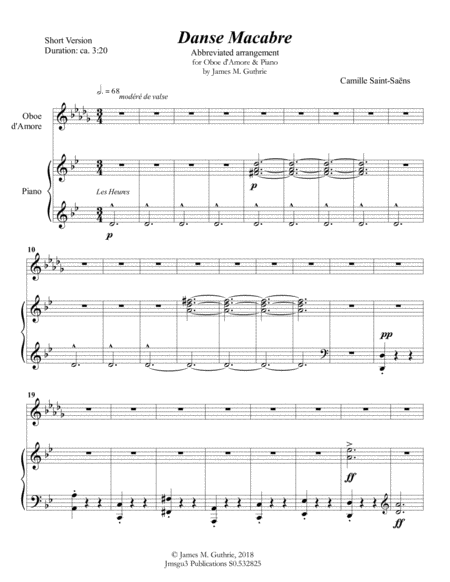 Saint Sans Danse Macabre For Oboe D Amore Piano Short Version Sheet Music