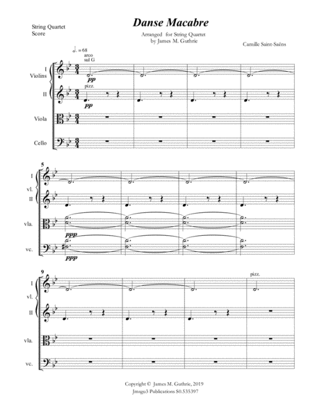 Saint Sans Danse Macabre For String Quartet Sheet Music