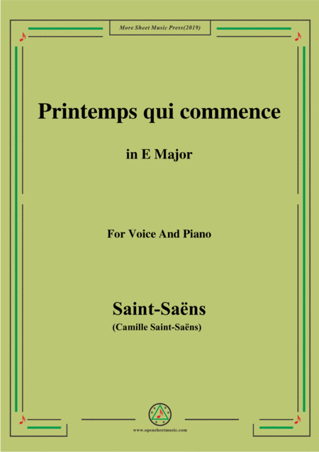 Saint Sans Printemps Qui Commence From Samson Et Dalila In E Major For Voice And Piano Sheet Music