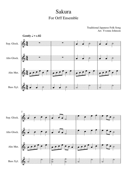 Sakura For Orff Ensemble Sheet Music