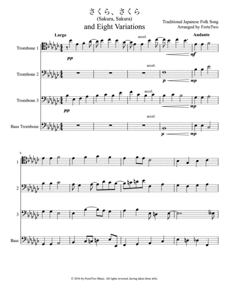 Sakura Sakura And Eight Variations For Trombone Quartet Sheet Music