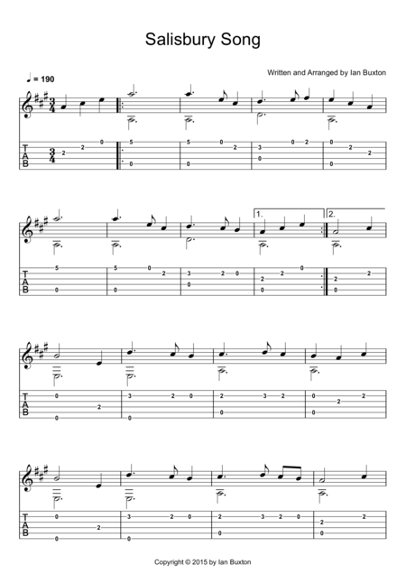 Free Sheet Music Salisbury Song Classical Guitar Arrangement