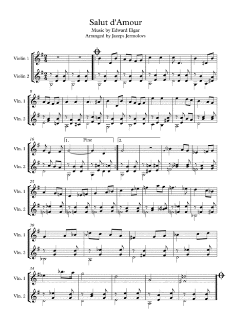 Salut D Amour For 2 Violins Violin Duo Sheet Music