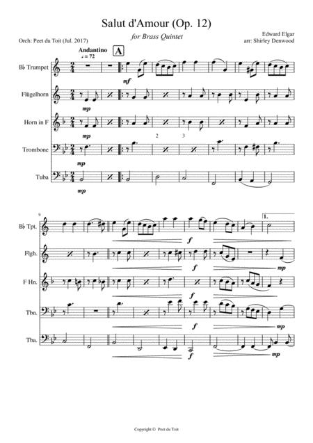 Free Sheet Music Salut D Amour Op 12 Edward Elgar Brass Quintet