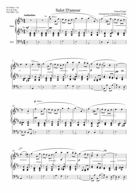 Salut D Amour Song Of Love Arranged For Organ Solo Sheet Music