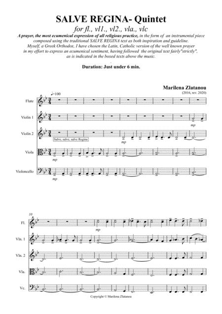 Salve Regina Quintet For Flute And Strings Sheet Music