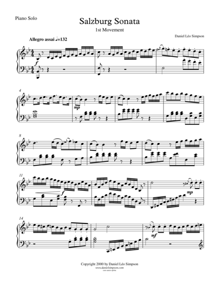 Salzburg Sonata For Piano 1st Mvt Allegro Assai Sheet Music