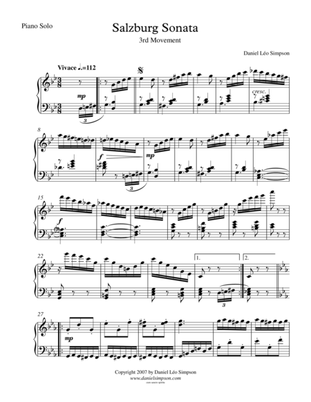 Salzburg Sonata For Piano 3rd Mvt Vivace Sheet Music