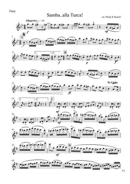 Samba Alla Turca Wind Quintet Set Of Parts X5 Sheet Music