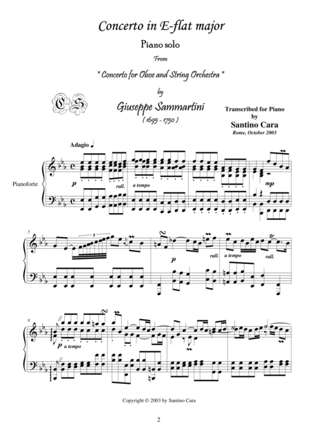 Free Sheet Music Sammartini G Oboe Concerto In E Flat Piano Version