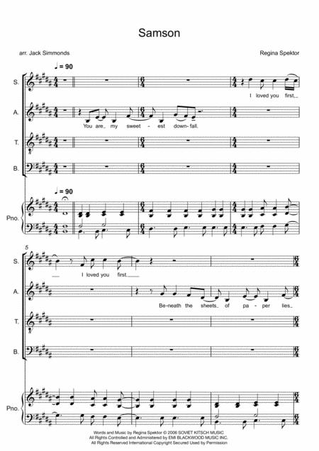 Free Sheet Music Samson By Regina Spektor Satb