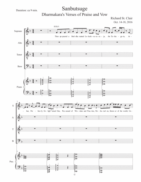 Sanbutsuge A Buddhist Motet For Chorus Satb And Piano With Solo Soprano Sheet Music