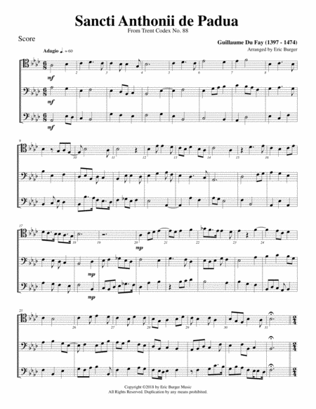 Sancti Anthonii De Padua For Trombone Or Low Brass Trio Sheet Music