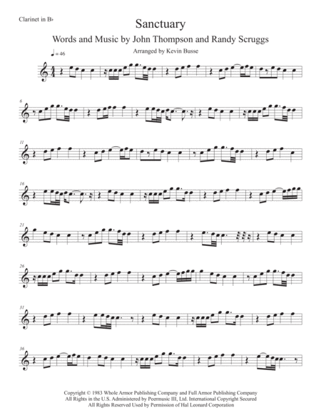 Sanctuary Easy Key Of C Clarinet Sheet Music