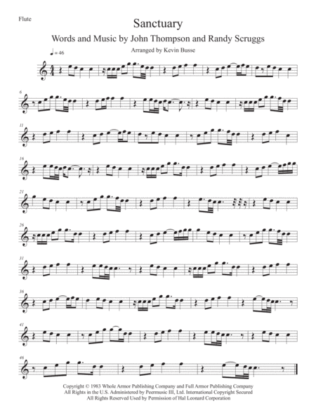 Sanctuary Easy Key Of C Flute Sheet Music