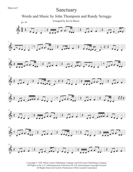 Free Sheet Music Sanctuary Easy Key Of C Horn In F