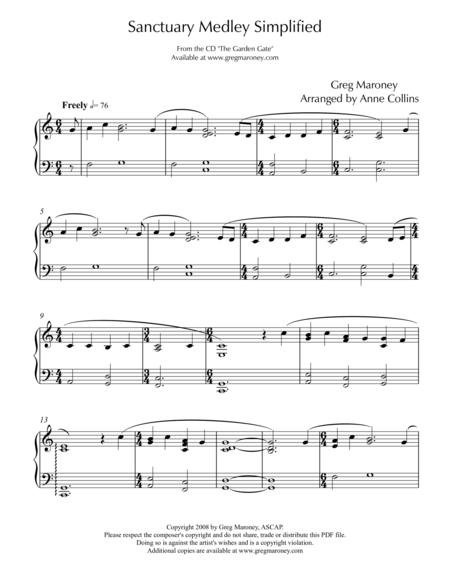 Free Sheet Music Sanctuary Medley Simplified