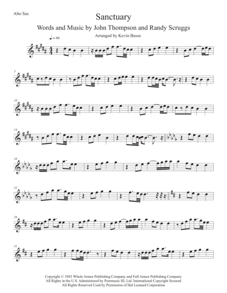 Free Sheet Music Sanctuary Original Key Alto Saxophone