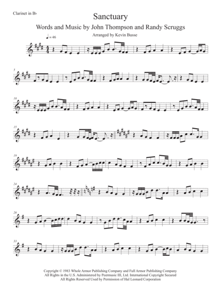 Sanctuary Original Key Clarinet Sheet Music