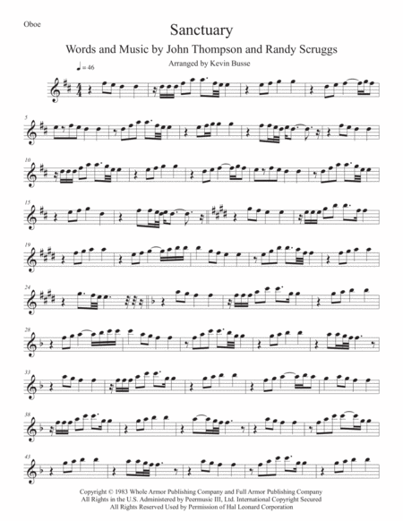 Free Sheet Music Sanctuary Original Key Oboe