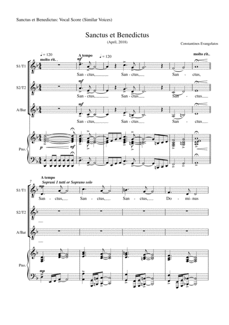 Free Sheet Music Sanctus Et Benedictus