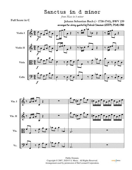 Sanctus In D Minor From Mass In B Minor For String Quartet Full Score Set Of Parts Sheet Music