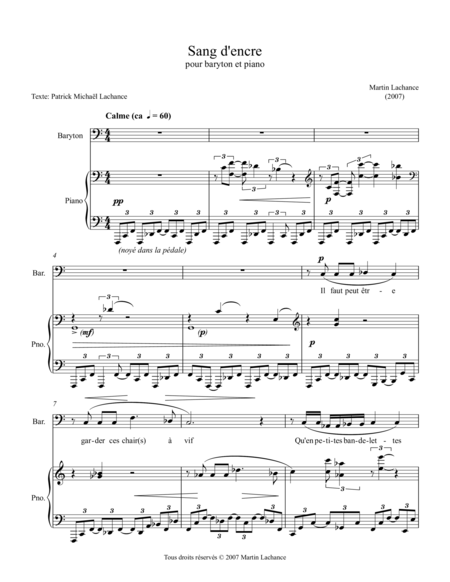 Free Sheet Music Sang D Encre For Baritone Piano