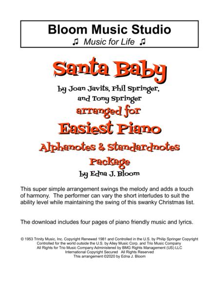 Free Sheet Music Santa Baby Easiest Piano Package