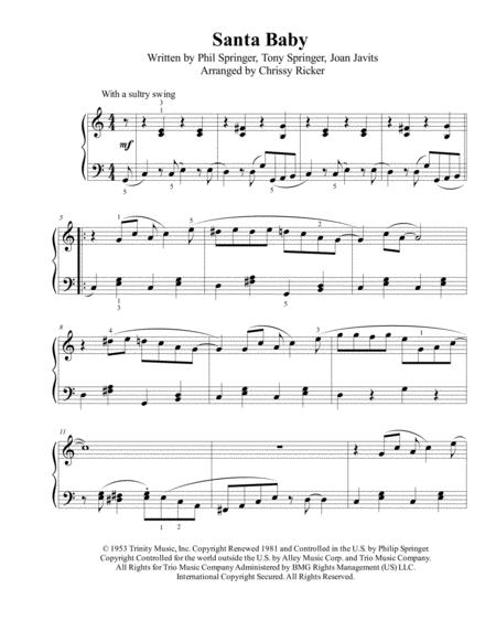 Free Sheet Music Santa Baby Easy Piano