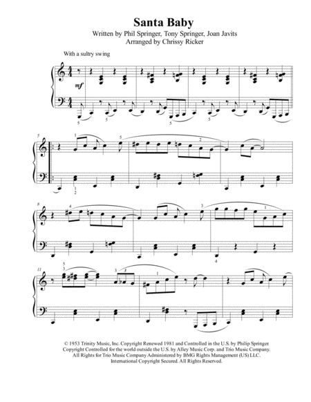 Santa Baby Intermediate Piano Sheet Music