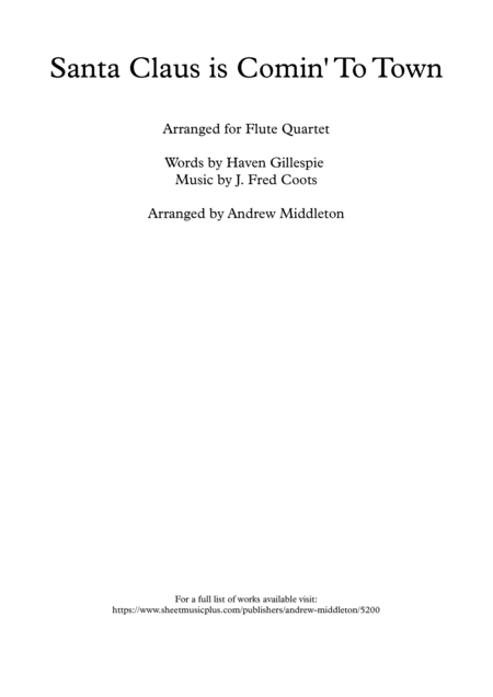 Santa Claus Is Comin To Town For Double Reed Quartet Sheet Music