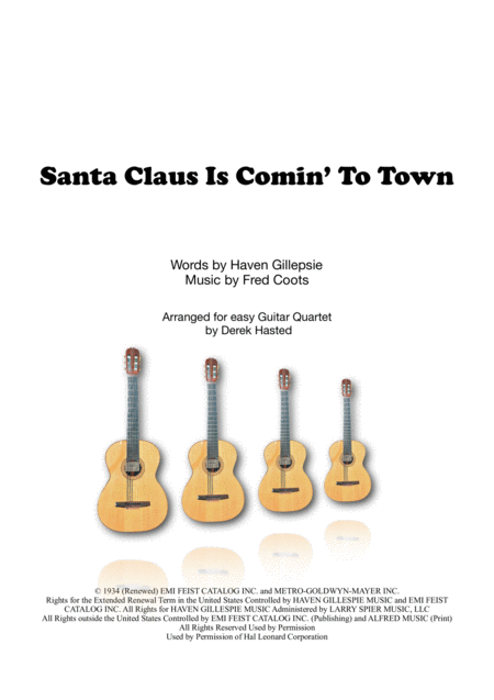 Free Sheet Music Santa Claus Is Comin To Town For Easy Guitar Quartet