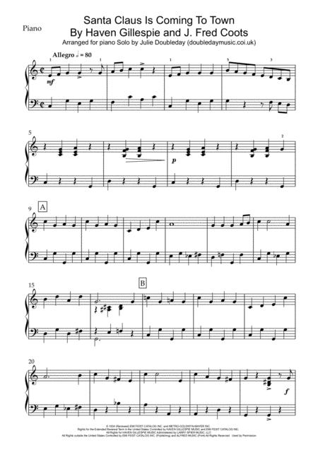 Santa Claus Is Comin To Town For Piano Solo Sheet Music