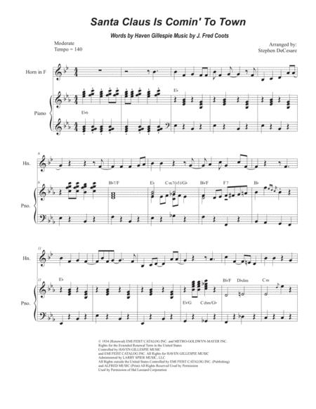 Free Sheet Music Santa Claus Is Comin To Town French Horn Solo And Piano