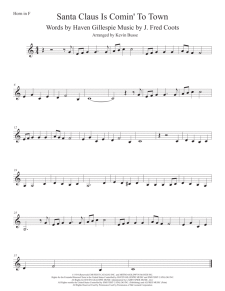 Santa Claus Is Comin To Town Horn In F Sheet Music