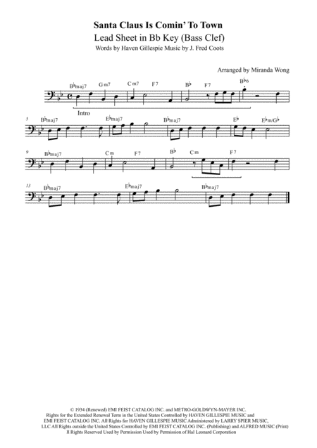 Santa Claus Is Comin To Town Lead Sheet In Bb Key Bass Clef Instruments Sheet Music