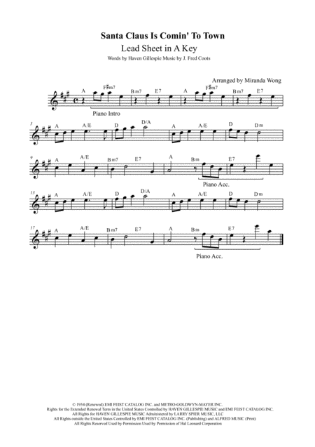 Santa Claus Is Comin To Town Popular Christmas Music For Alto Saxophone And Piano Sheet Music