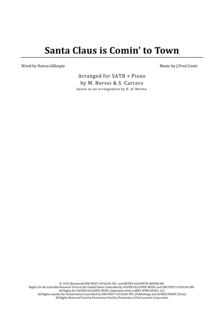 Free Sheet Music Santa Claus Is Comin To Town Satb Piano