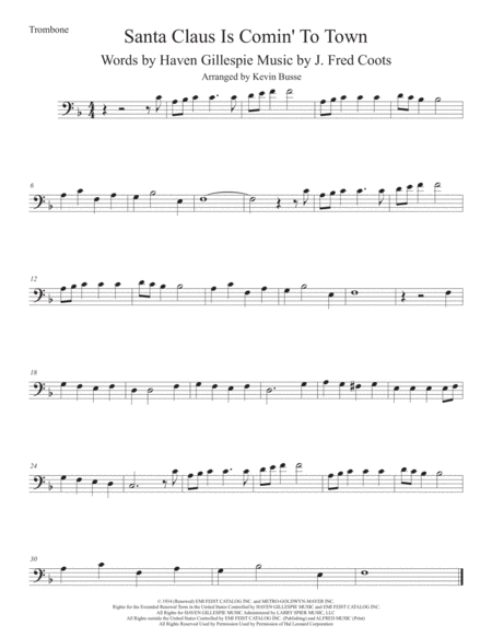 Santa Claus Is Comin To Town Trombone Sheet Music