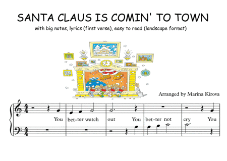 Santa Claus Is Coming To Town Big Notes Easy To Read Format Sheet Music