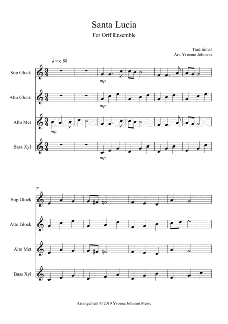 Santa Lucia For Orff Ensemble Sheet Music