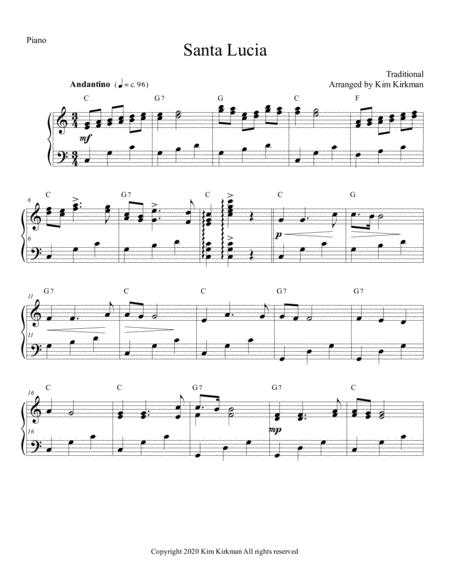 Free Sheet Music Santa Lucia For Piano In C No Black Notes Needed