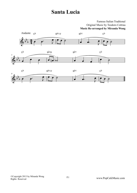 Santa Lucia In Eb Violin Or Flute Solo Sheet Music